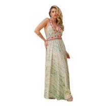 Vestido frente única estampado longo