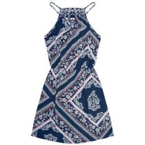 Vestido Frente Única Estampado Rovitex Azul