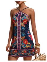 Vestido frente única MakeMechic Summer Beach com estampa tropical sem encosto Vestido frente única MakeMechic Summer Beach com estampa tropical sem encosto