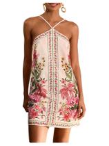 Vestido frente única MakeMechic Summer Beach com estampa tropical sem encosto Vestido frente única MakeMechic Summer Beach com estampa tropical sem encosto
