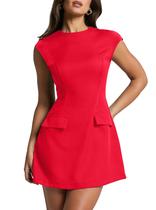 Vestido frequentemente, de verão, manga curta, gola simulada, bodycon, vermelho, feminino