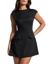 Vestido frequentemente feminino sexy A Line, mini sem mangas, gola simulada, preto