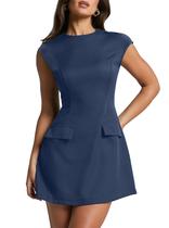 Vestido frequentemente feminino, sexy, sem mangas, linha A com bolsos