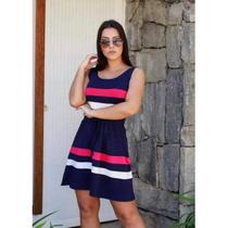 Vestido fresquinho Feminino Listrado Midi Adulto Manga Regata Básico Casual