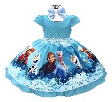 Vestido Frozen Elsa Ana Aniversario Infantil Festa Luxo - Pingo de Gente Baby Kids