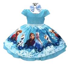 Vestido Frozen Elsa Ana Aniversario Infantil Festa Luxo