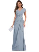 Vestido FUMY Dusty Blue com decote em V franzido e mangas curtas para mulheres