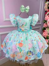 Vestido Fundo do Mar Sereia Ariel Temáticos Kids