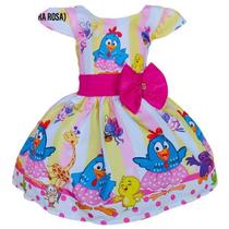 Vestido Galinha Pintadinha Rosa e Branco Luxo Infantil Festa