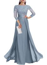 Vestido Geforsp Dusty Blue com manga 3/4 para a mãe do noivo