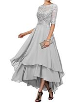 Vestido Geforsp Silver Teried Chiffon Mother Bride Lace Tamanho 8 Vestido Geforsp Silver Teried Chiffon Mother Bride Lace Tamanho 8