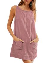 Vestido geral Hooever Corduroy feminino com gola redonda rosa