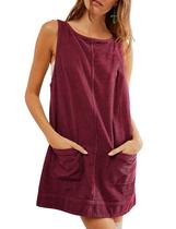 Vestido geral Hooever feminino de veludo cotelê A Line Winered-M