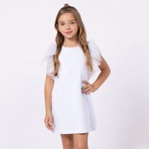 Vestido glamour branco com mangas em tule / um mais um