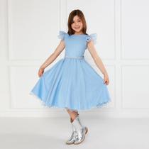 Vestido Glitter Azul Claro Manga Godê De Festa Infantil Rodado Vestido Glitter Azul Claro Manga Godê De Festa Infantil Rodado