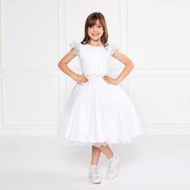 Vestido Glitter Branco Manga Godê De Festa Infantil Rodado Tamanho:16Cor:Branco Vestido Glitter Branco Manga Godê De Festa Infantil Rodado Tamanho:16Cor:Branco
