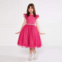 Vestido Glitter Pink Manga Godê De Festa Infantil Rodado Vestido Glitter Pink Manga Godê De Festa Infantil Rodado