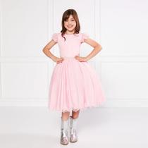 Vestido Glitter Rosa Manga Godê De Festa Infantil Rodado - JL Kids