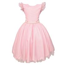 Vestido Glitter Rosa Manga Godê De Festa Infantil Rodado