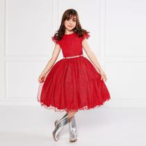 Vestido Glitter Vermelho Manga Godê De Festa Infantil Rodado - JL Kids