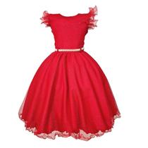 Vestido Glitter Vermelho Manga Godê De Festa Infantil Rodado - JL Kids