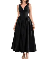 Vestido GLNEGE: espartilho de verão Midi, decote em V, linha A e bolsos