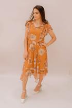 Vestido godê bicos floral tule caramelo Vestido godê bicos floral tule caramelo