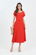 Vestido Godê Com Cinto Encapado Vermelho