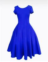 Vestido Godê com manga Azul godê rodado