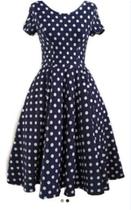 Vestido Godê com manga Poá Azul Marinho Bolinha godê rodado Anos 60