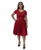 Vestido Godê com manga Poá vermelho Bolinha godê rodado Anos 60 Vestido Godê com manga Poá vermelho Bolinha godê rodado Anos 60
