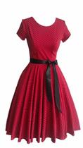 Vestido Godê Com Manga Poazinho Vermelho Rodado Vintage Anos 60