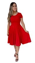 Vestido Godê com manga Vermelho godê rodado Vestido Godê com manga Vermelho godê rodado