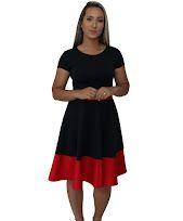Vestido Godê com Mangas Preto Barra Vermelha