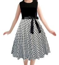 Vestido Godê Duplo Infantil Poá Vintage Festa Regata Poazinho Branco Anos 60