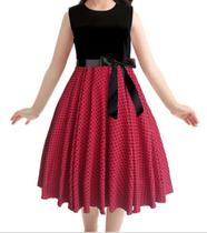 Vestido Godê Duplo Infantil Poá Vintage Festa Regata Poazinho Vermelho Anos 60