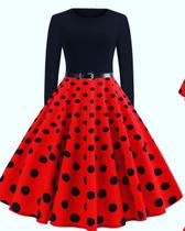 Vestido Godê Duplo Poá Vintage Festa Manga Longa Poá Vermelho Anos 60 Vestido Godê Duplo Poá Vintage Festa Manga Longa Poá Vermelho Anos 60