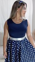 Vestido Godê Duplo Poá Vintage Festa Poá Azul Tule Regata Anos 60