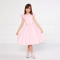 Vestido Godê Liso Rosa Festa Infantil Rodado Princesa Básico