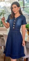 Vestido Godê Nathally Jeans com elastano - Vestido Godê Nathally Jeans com elastano -