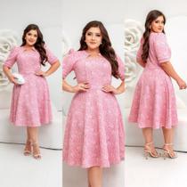 Vestido Godê Plus Size Feminino Elegante Estampado com Manga Moda Evangélica