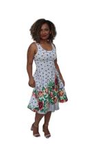 Vestido Godê Regata Estampa Barrada Branco Peróla