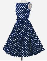 Vestido Godê Regata Poá Azul Bolinha godê rodado Anos 60