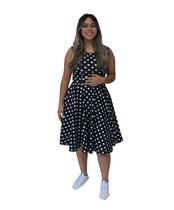 Vestido Godê Regata Poá Preto Bolinha godê rodado Anos 60