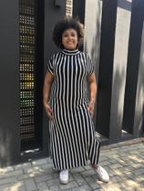Vestido Gola Alta Canelado Listrado