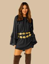 Vestido Gola Alta Ombro á Mostra Duna Manga Longa Bufalo Soltinho Fresquinho Moderna Sofisticado Elegante Vestido Gola Alta Ombro á Mostra Duna Manga Longa Bufalo Soltinho Fresquinho Moderna Sofisticado Elegante