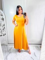 Vestido gola canoa com bolso e fenda lateral confortavel e sosial