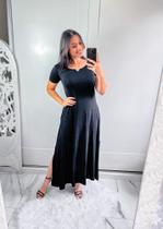 Vestido gola canoa com bolso e fenda lateral confortavel e sosial - Mk Modas2021