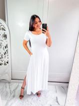 Vestido gola canoa com bolso e fenda lateral confortavel e sosial