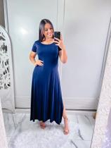 Vestido gola canoa com bolso e fenda lateral